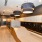 a long hallway with black mail boxes